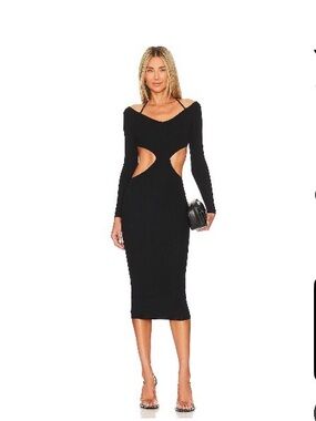 NBD Black Long-Sleeve Cutout Midi Dress